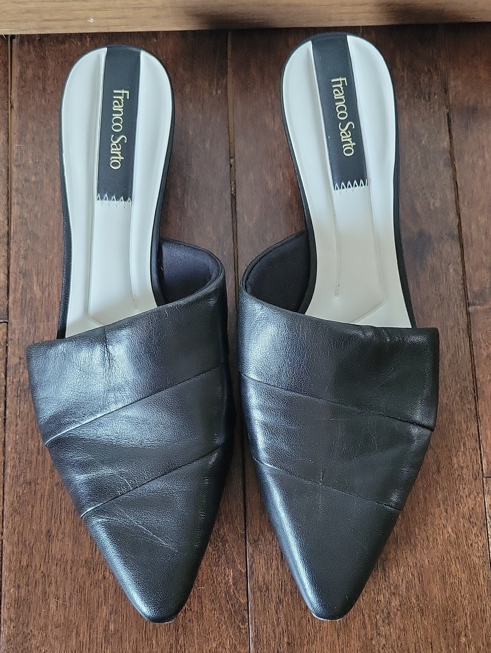 Franco Sarto Oasis 3 Almond Toe Leather Slip-On Black Mules Size 9